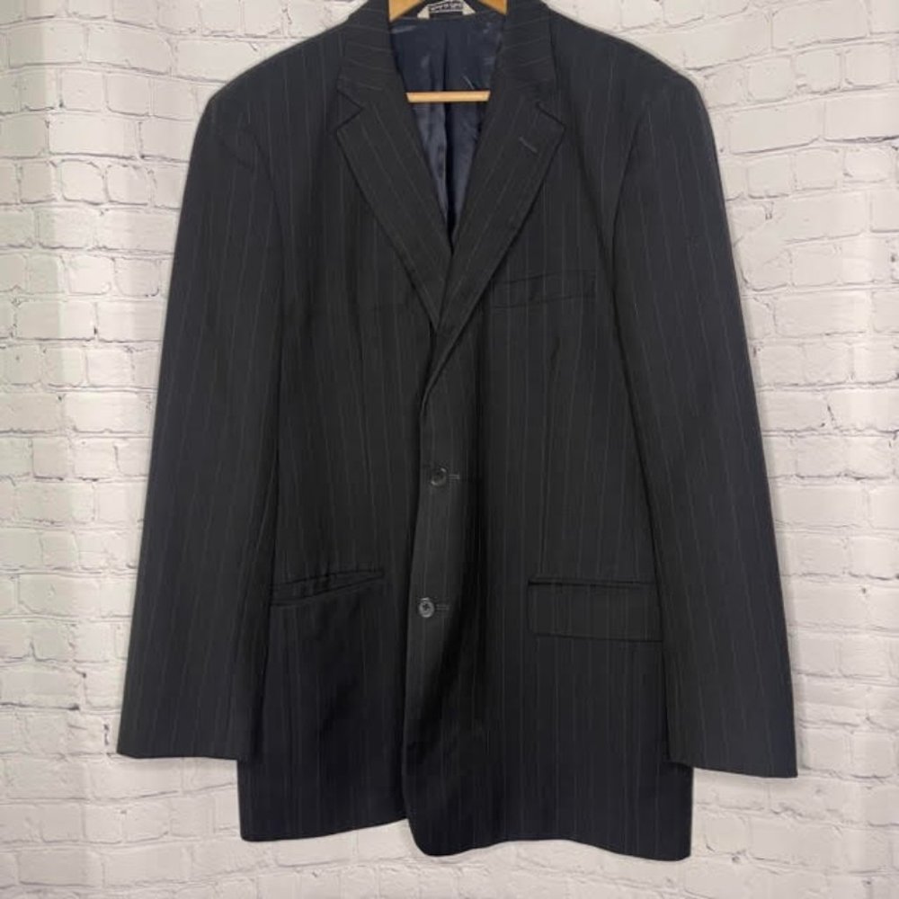 Men's Italian Cesarani Navy Blue Pin Striped Wool Suit 44L 38W